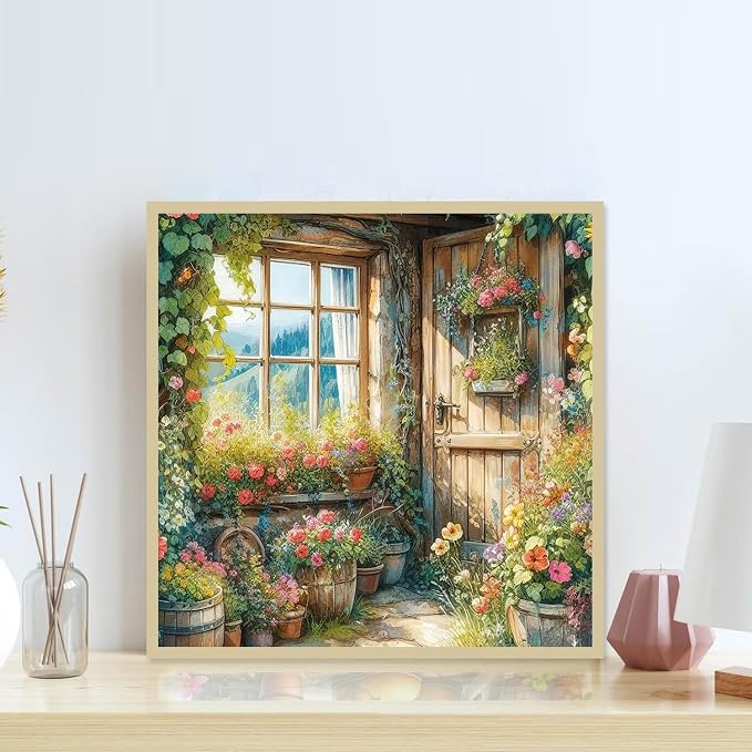Accompany Wind Diamond Painting Kits for Adults, Windows Flower Diamond Art Kits for Beginners,5D Round Full Drill Diamonds Gem Art Crafts for Home Wall Decor Gifts 14x14 Inch