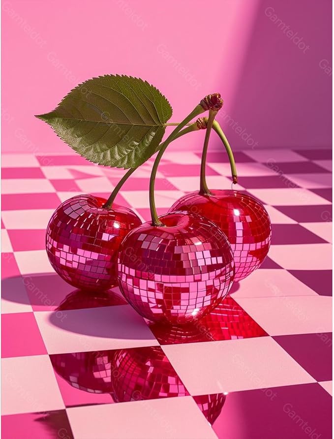 Gamteldot Diamond Art Kits for Adults,Cherry Diamond Painting Kits,5D Diamond Art DIY Full Drill Diamond Dots Gem Art Craft with Full Tools,for Home Wall Decor Gift-12x16in