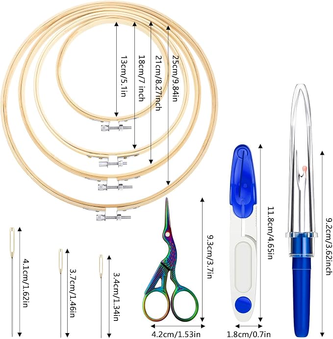 Mudder 53 Pcs Cross Stitch Kit with Embroidery Hoop Bamboo Needles,Blue | Bamboo Hoop Rings Scissors Threading Tool Thimbles Bobbins Seam Ripper for Cross Stitch Embroidery Starter Projects