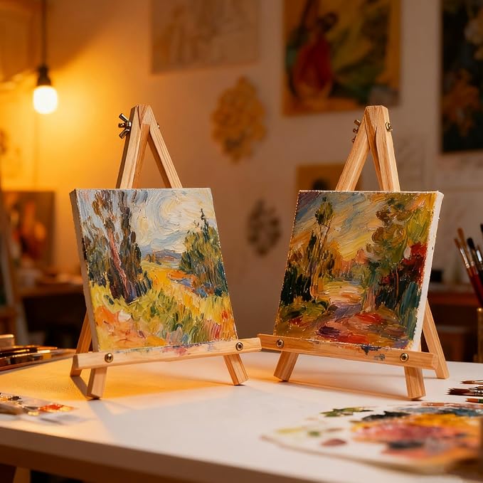 6 Pack 9 Inch Wood Easels, Tabletop Painting Easel Stand | for Canvas, Photo & Sign Display - Portable Tripod Art & Craft Easels for Kids and Adults