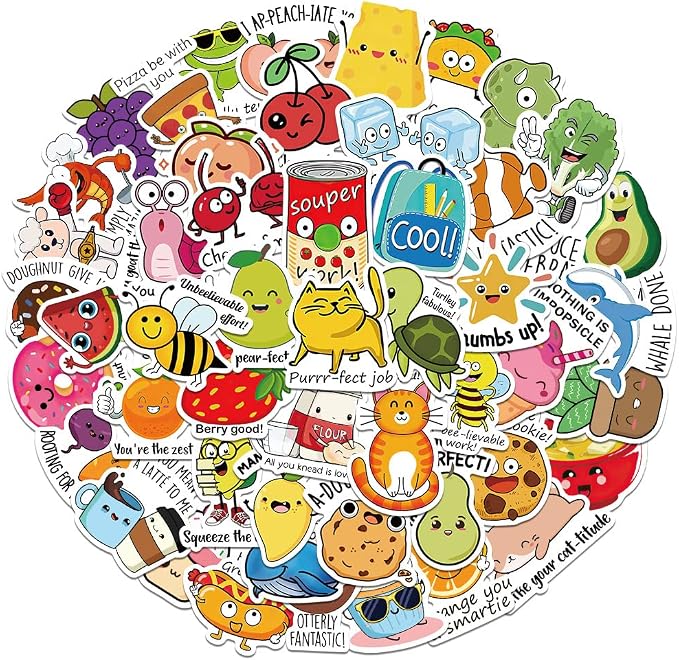 50PCS Punny Motivational Reward Stickers, Fun Funny Cute Bulk Stickers for Kids Classroom Adults, Waterproof Vinyl Decals for Water Bottle Laptop Planner Book Scrapbook, Teacher Prizes, Small Business