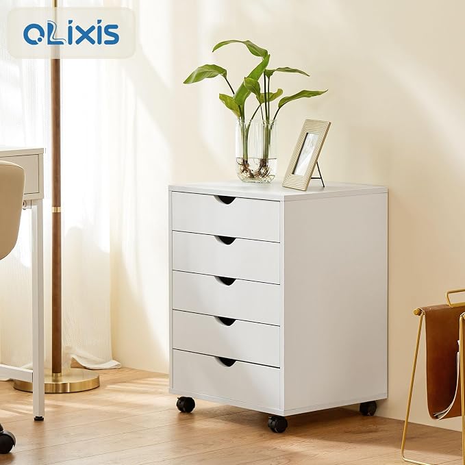 OLIXIS 5 Drawer File Cabinet on Wheels, Printer Stand