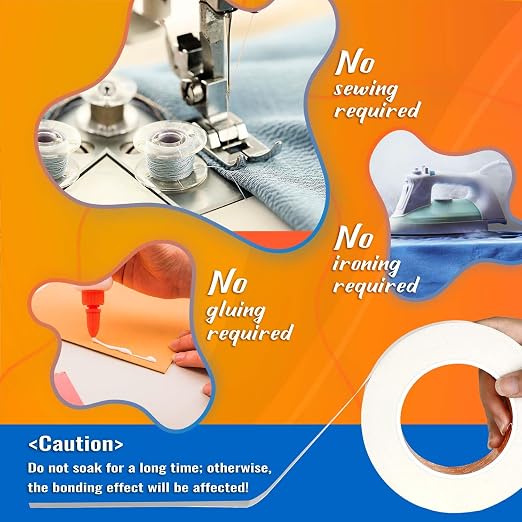 Double-Sided Fabric Tape(2 Rolls), Hem Tape No Sew No Iron, 3/5inch+1inch | Perfect for Quick Clothing Repairs, Fabric Bonding, Adhesive Cloth Tape for Hemming and DIY Crafts