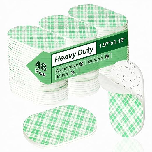 MINGXIN Double Sided Foam Tape Pads, 48Pcs Double Coated Pre-Cut Oval Mounting, 2mm Thick Heavy Duty White Polyurethane Foam with High Tack Adhesive for Crafts, Home, Outdoor Signs& Car (50x30mm)
