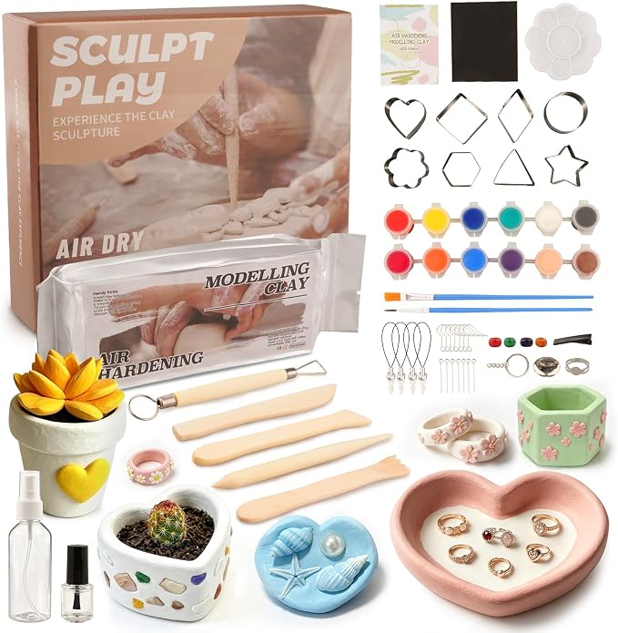 Air Dry Clay Kit for Adults, Complete Pottery Set for Beginners with Tools, Handmade Art Gifts for Women Men