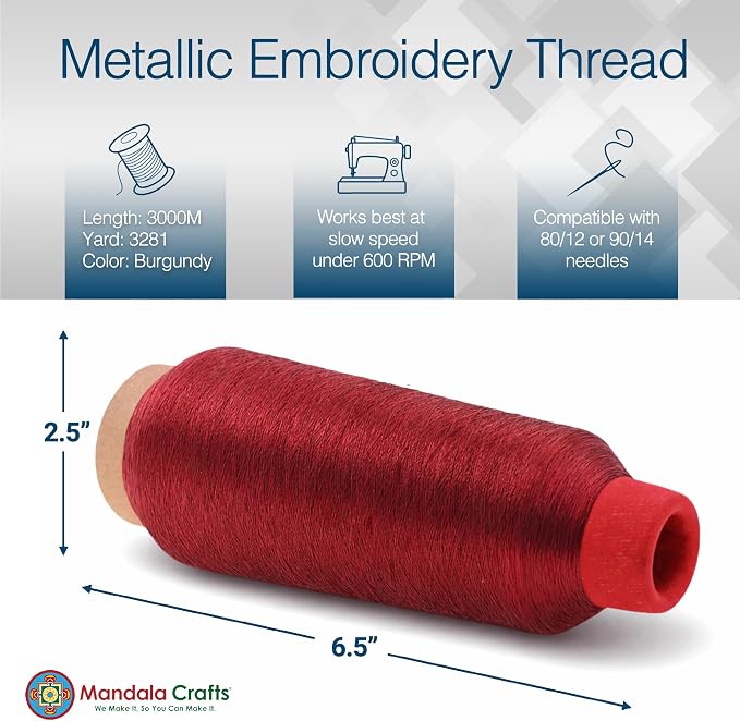 Mandala Crafts Metallic Burgundy Embroidery Floss for Sewing, 3281 Yard Spool