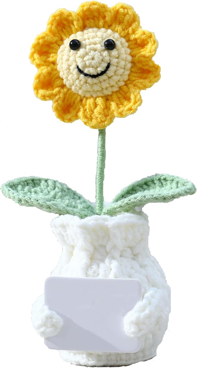 Personalized Handmade Positive Sunflower Doll Crochet with Card Custom Text - Appreciation Gift for Coworker, Teacher, Women, Mom, Friend - Customizable Thank You, Birthday, Christmas Gift