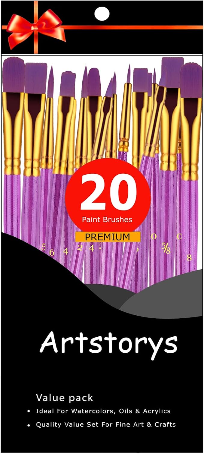 Paint Brushes Set, 20 Pcs Paint Brushes for Acrylic Painting, Oil Watercolor Acrylic Paint Brush, Artist Paintbrushes for Body Face Rock Canvas, Adult Drawing Arts Crafts Supplies, Purple | Artist Paintbrush (Nylon Hair Wood Handles) for Adult Drawing,...