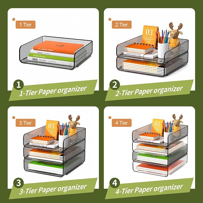 FANXIYQ 4-Tier Acrylic Paper Tray Organizer, 2-Tone Office Paper Organizer