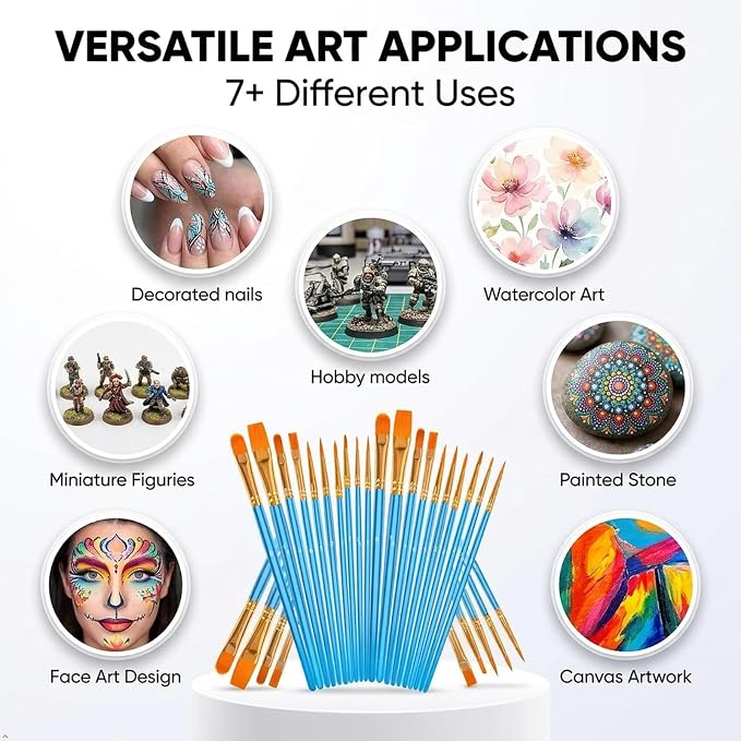 Soucolor Acrylic Paint Brushes Set, 20 Pcs Pointed Tip Artist Paintbrushes | Soft,No-Shed Bristles for Acrylic for Acrylic Oil Watercolor Canvases Rock Nail Miniature Detailing Drawing Art Supplies