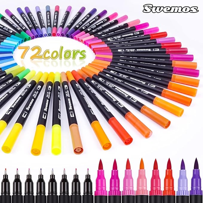 Markers for Adult Coloring Books No Bleeding, 72 Dual Tip Coloring Markers
