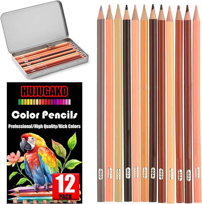 12 Skin Colored Pencils,Oil Based Colored Drawing Pencil Set for Adults Coloring Books Drawing Sketching Art Supplies