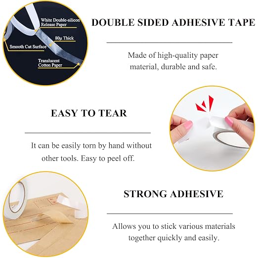 SmaringWing Double Sided Tape for Crafts, 6 Rolls Multi-Size Double-Sided Adhesive Tape for Arts, Photography, Gift Box, Scrapbooking, Card Making, Paper Backing