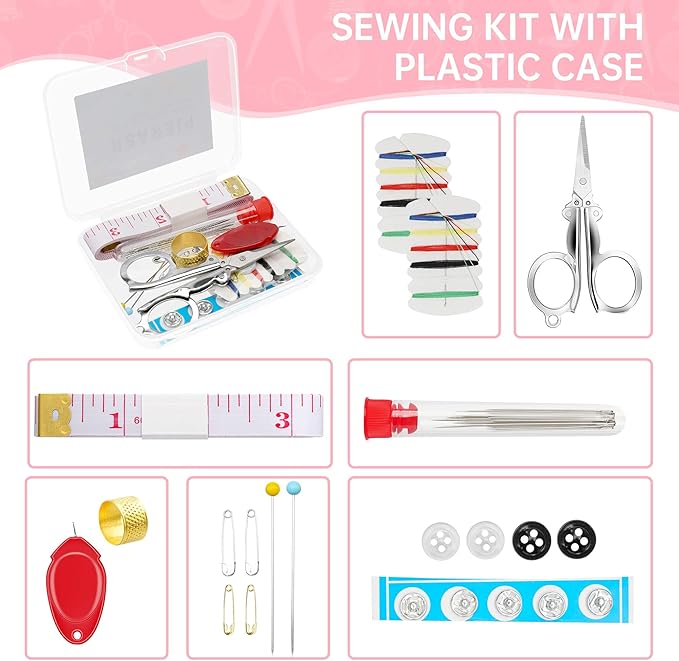 Min Sewing Kit, Travel Sewing Kit with Multi-Color Threads, Scissors, Needles, Buttons, Portable Emergency Sewing Tool Set with Storage Case, Adults Sewing Repair Kit for Craft Supplies