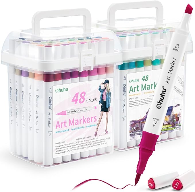 Ohuhu Alcohol Markers Brush& Chisel 96 Colors Drawing Markers for Coloring