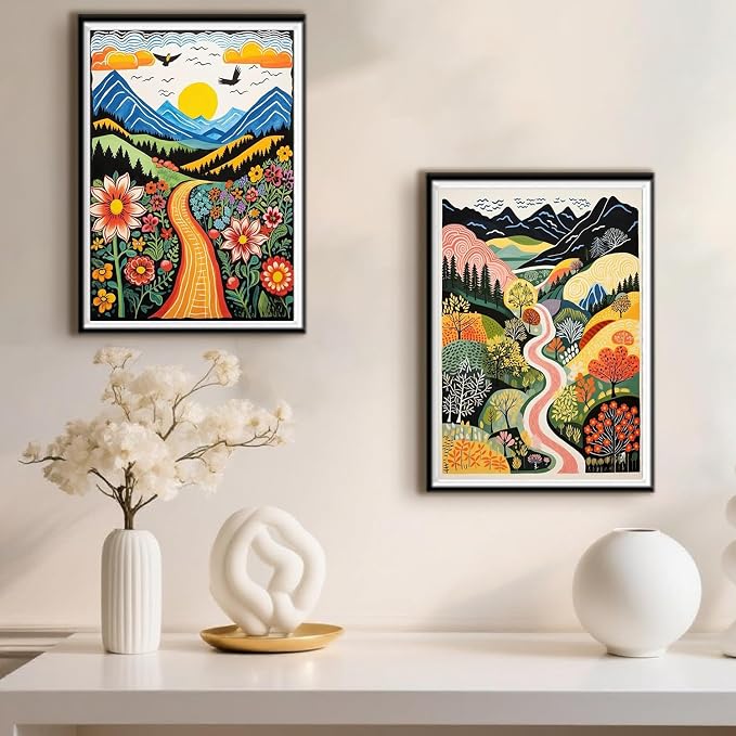 DOTSOPS 2 Pcs Landscape Diamond Art Painting Kits Round Full Drill | DIY Gem Art Paint by Diamonds for Adults,Beginner Home Wall Decoration Living Room Women Gifts (11.8 x 15.7 Inches)