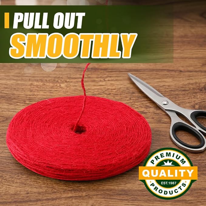810FT Natural Jute Twine String Bulk Hemp Rope Cord for Crafts Gardening Gift Wrapping Wedding Décor Packing Material Burlap Ribbon Christmas Knitting Macrame Decoration (Red 2mm* 810ft)