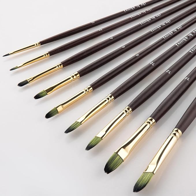 Falling in Art 9 PCS Long Handle Filbert Brushes Set