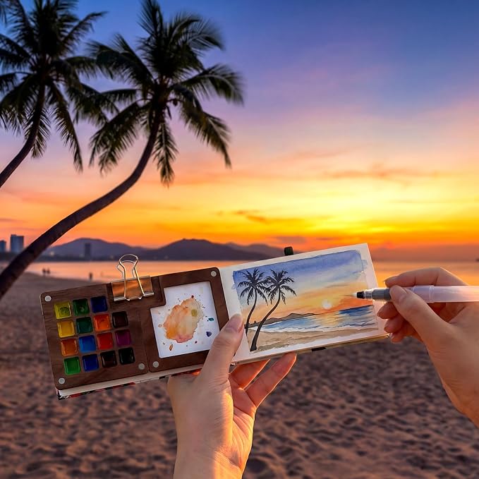 Travel Watercolor Set, 15 Color Portable Watercolor Paint Set