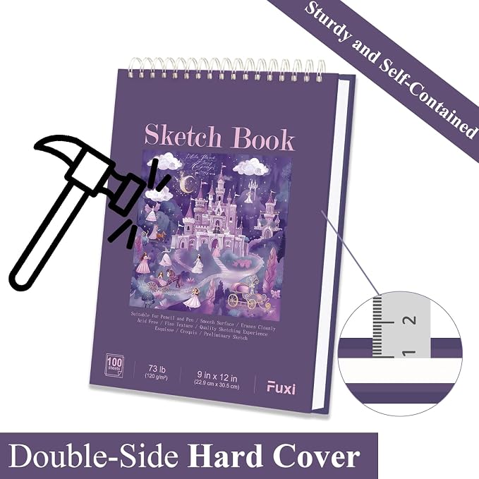Purple Sketch Book for Women - 9"x12" Girls Sketchbook, 100 Sheets (73lb/120gsm) Drawing Paper for Kids, Art Supplies for Girls Ages 8-12, Beginners, and Adults, Mothers Day Gifts,1-Pack.