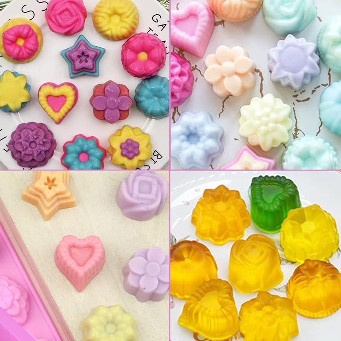 Silicone Soap Molds, different Cavities Soap Mold with Different Shapes, Perfect for Soap Making, Handmade Cake Chocolate Desserts Biscuit Pudding Teacake Jelly （3 Pack - Rose Flower）