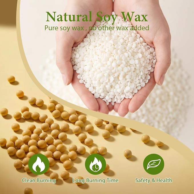 SAEUYVB 10 lbs Soy Candle Wax for Candle Making,Natural Soy Wax Pellets | Soy Wax for Candle Making with 20 Liquid Dye,20 Candle Wicks,20 Stickers and 2 Centering Devices,DIY Candle Making Supplies