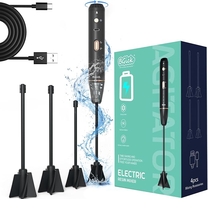 Upgraded Resin Mixer, Handheld Rechargeable Mixer with Minimizing Bubbles,Epoxy Resin Mixer for Resin, Silicone Mixing, Resin Molds, DIY Crafts (Included 4 pcs Paddles) (Black)