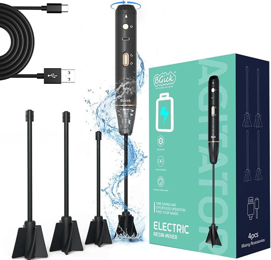 Upgraded Resin Mixer, Handheld Rechargeable Mixer with Minimizing Bubbles,Epoxy Resin Mixer for Resin, Silicone Mixing, Resin Molds, DIY Crafts (Included 4 pcs Paddles) (Black)
