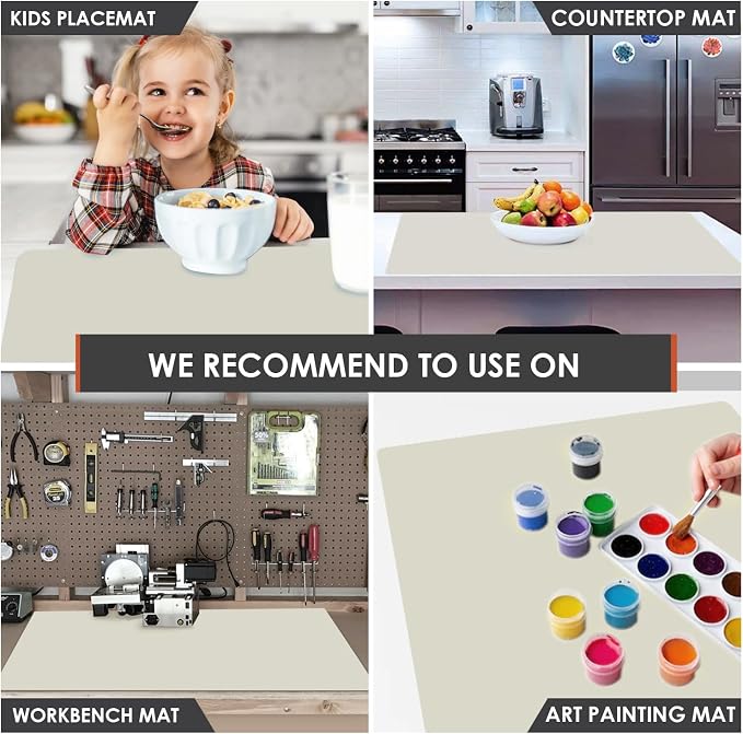 Extra Large Silicone Placemat, Food-Grade Flexible Silicone Mat Kids Non-Slip Dinner Placemat Waterproof Heat Insulation Countertop Protector Silicone Pastry Rolling Dough Mats 31.5x16.93'''Beige