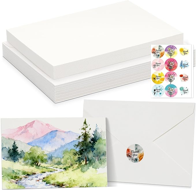36 Sets Flat Watercolor Cards with Envelopes & Seals – 4 x 6 Inches Pure Cotton 300gsm Cold-Pressed Acid-Free Paper for Mother's Day, Wedding, Graduation, Thank You Notes & Postcards
