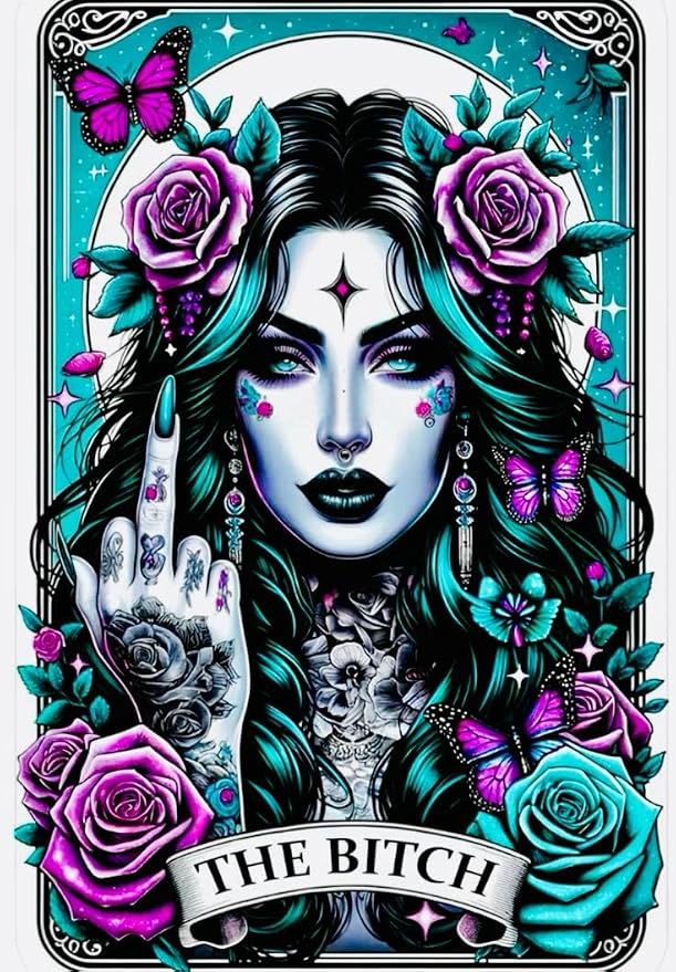 GQYCZZ Gothic Diamond Art Kits for Adults-THE Bitch Tarot Diamond Painting Kits for Adults Beginners, 5D DIY Full Drill Round Rhinestone Gem Art Crafts Paintings for Home Wall Decor 12"x16"