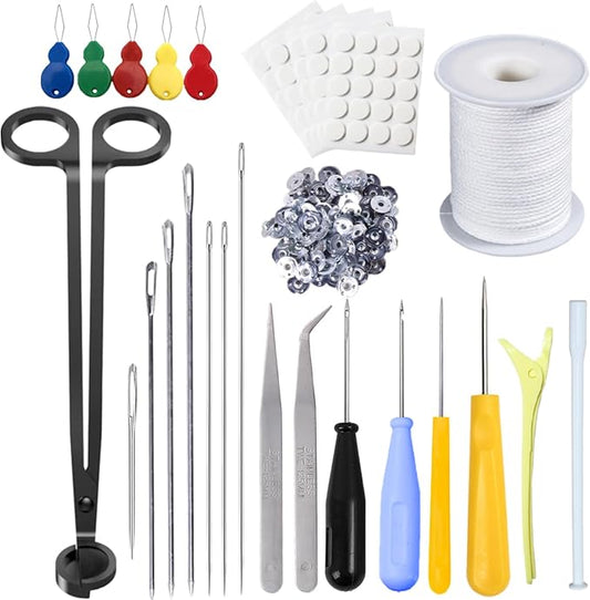 28 PCS Beginners Candle Making Kit for Adults with 200 ft Candlewick,Long Large-Eye Candle Piercing Needle and Wick Cutter 7INCH,Wick Inserting Tool Mold Punch Needle with Hook Eye for Moulds