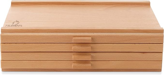 7 Elements 4 Drawer Wooden Artist Storage Supply Box for Pastels, Pencils, Pens, Markers, Brushes and Tools