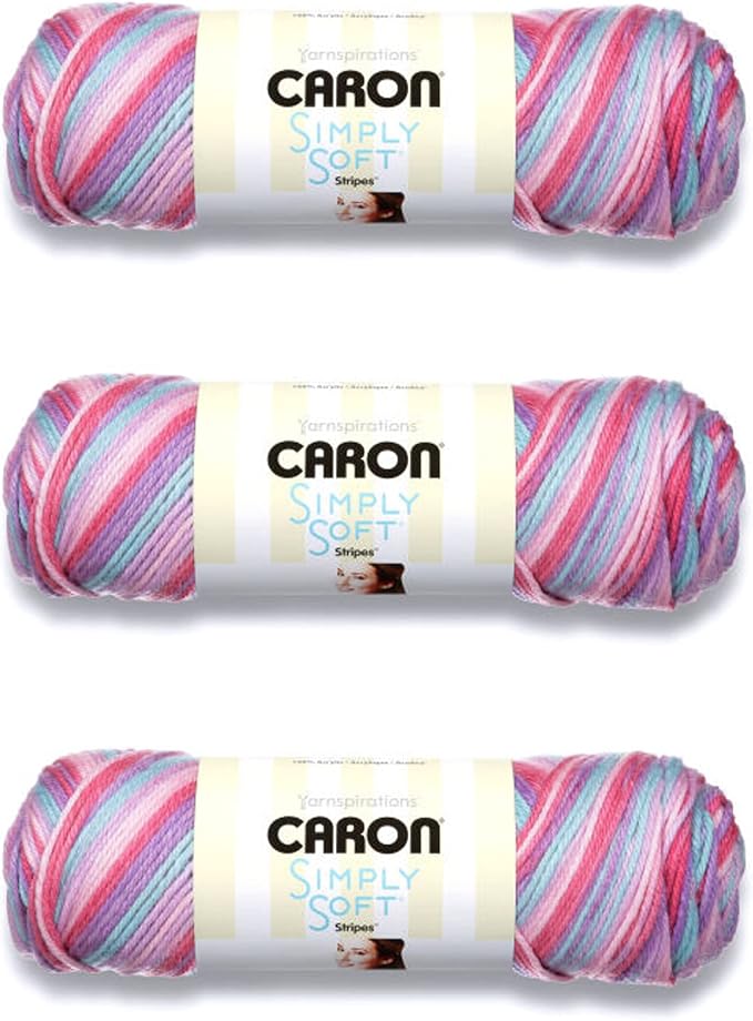Caron Simply Soft Stripes Yarn for Crocheting, Times Square, 3-Pack