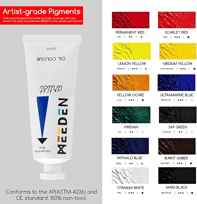 MEEDEN Art Oil Painting Kit: 37Pcs All-in-One Oil Supplies with Easel Box | Professional Oil Paint Kit with 60ml Oil Paint Set, Paint Brushes, Palette Knives, Canvases, for Adults Artists Beginners