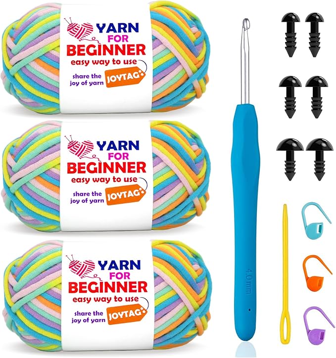 3 Pack Rainbow Beginner Crochet Yarn for Crocheting and Knitting Multicolor Cotton Crochet Yarn for Beginners(Rainbow 04)