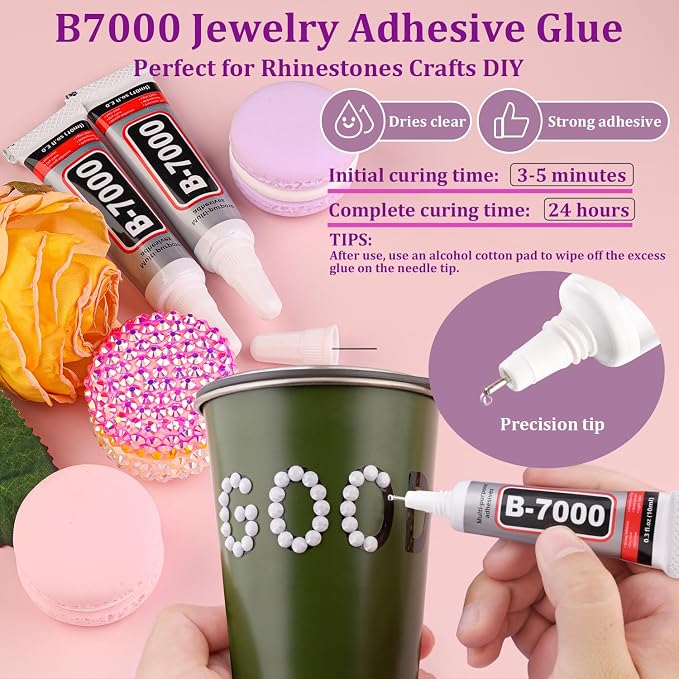 16000Pcs Resin Rhinestones with Tweezers for Crafting, White 2-6mm Mixed Sizes Bedazzling Crystal with 3Pcs 10ml B7000 Jewelry Glue for DIY Crafts Clothing Tumblers Shoes Fabric Nail Art