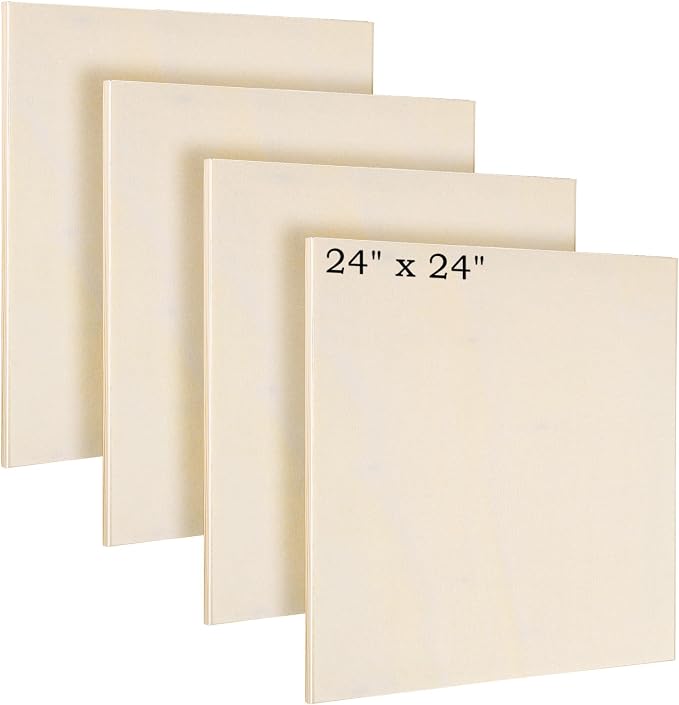 Aodaer 4 Pack Wood Panels 24 x 24 Inch Wooden Panels Canvas Unfinished Craft Wood Boards Panel for Art Crafts Acrylic and Oil Painting Pouring DIY Projects