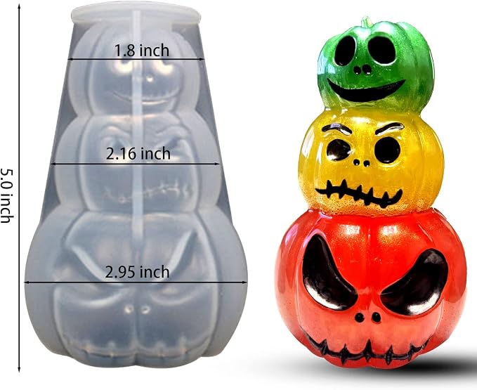 Pumpkin Candle Molds, 3-Layer Grimace Pumpkin Halloween Candle Molds | 3D Pumpkin Silicone Mold for Candle Making, Epoxy Resin Casting, Aromatherapy Wax, Soap, Crafts Gift Home Decor