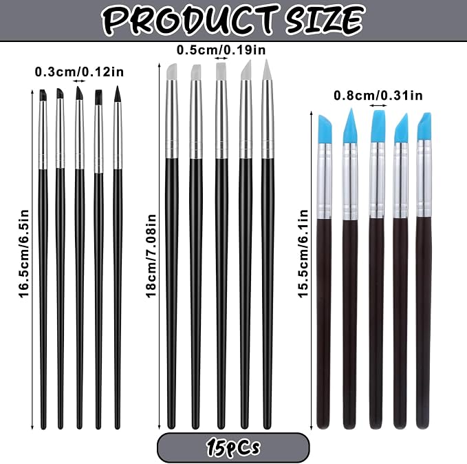 15 Pack Silicone Paint Brushes for Crafts, Rubber Tip Silicone Brushes for Resin Clay Sculpting Tools Modeling Dotting Tool Pottery Craft Use for DIY Handicraft, Head Rubber Paint Pens, 5 Shapes Head