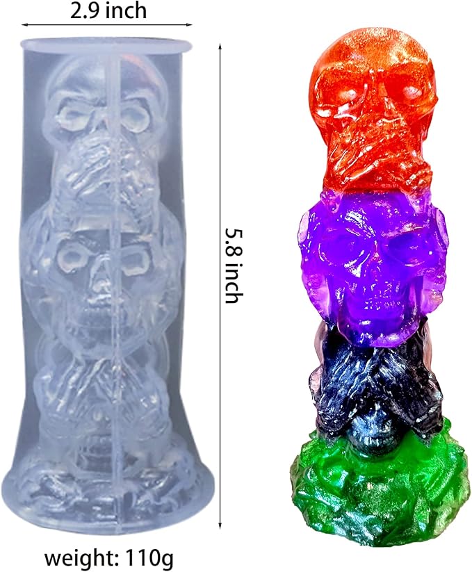 Halloween Skull Candle Mold, Don't Say/Listen/Look Skull Mold | 3D Skull Silicone Molds for Epoxy Resin Casting, Skeleton Head Handmade Soap Aromatherapy Candle or DIY Art Craft Home Decor