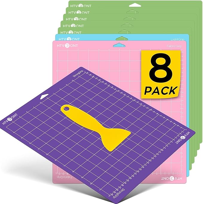 HTVRONT Cutting Mats 12x12, 8 Pcs, Compatible with Cricut Maker/Explore | Standard Light Strong Fabric 4 Sticky Mats & Accessories, Compatible with Maker 4/3, Explore 5/4/3, Air 2/One, Vinyl Crafts