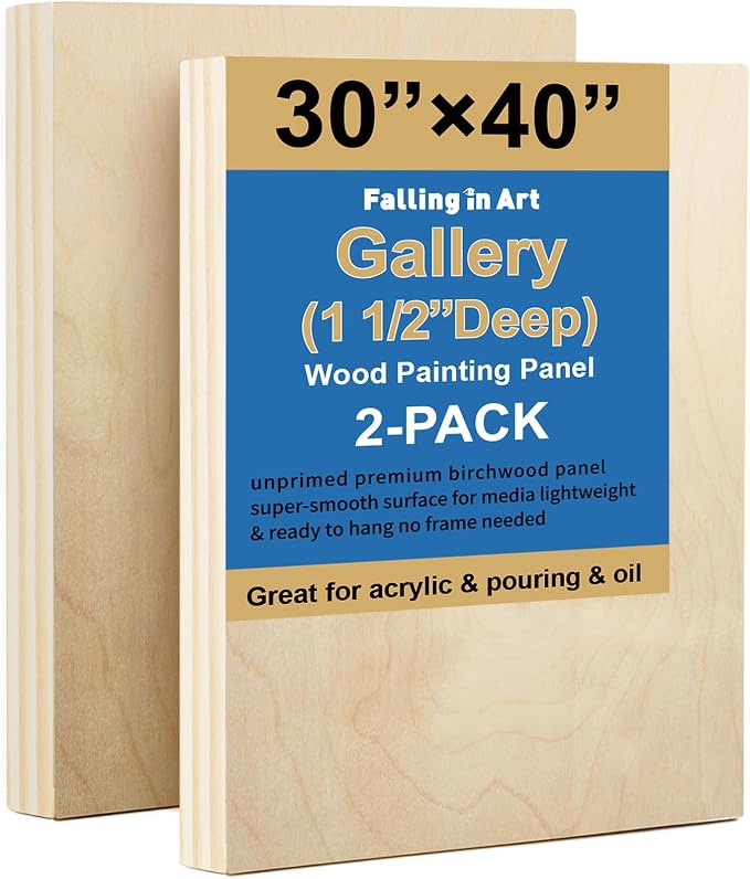 Falling in Art 2 Pack 30x40'' Unfinished Gallery Birch Wood Canvas Panels