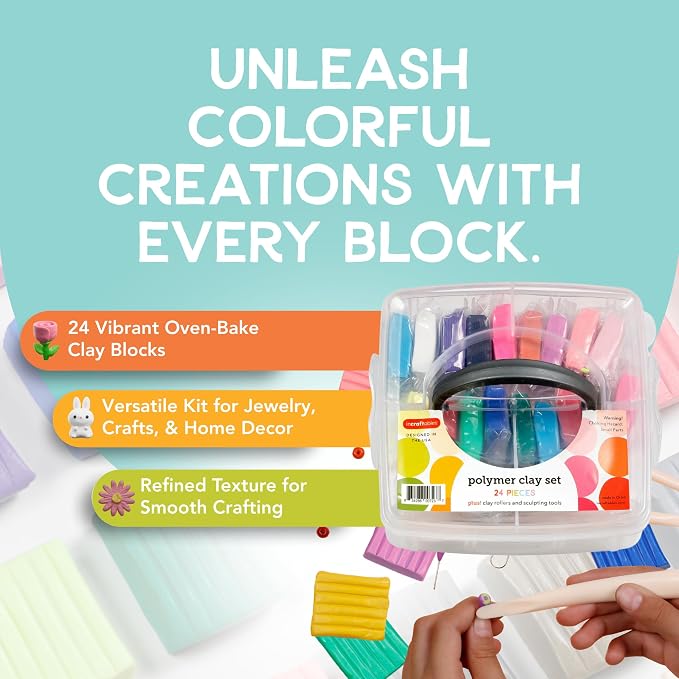 Incraftables Polymer Clay Kit – 24-Color Non-Toxic Oven-Bake Clay Set with Tools, Cutters, Molds, Jump Rings & Keychain Rings for Jewelry, Miniatures & Sculpting