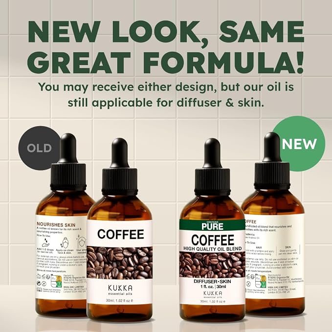 Kukka 100% Pure Coffee Essential Oil for Skin, Diffuser, 1.02 Fl Oz | Undiluted Coffee Oil for Energizing Diffuser Blends, Scalp & Skin Care, Massage & DIY Soap Making