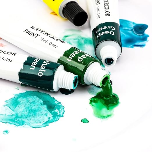 Amazon Basics Vibrant Watercolor Paint Set Tubes, 24 Assorted Colors, 0.4oz, Easy to Mix and Use