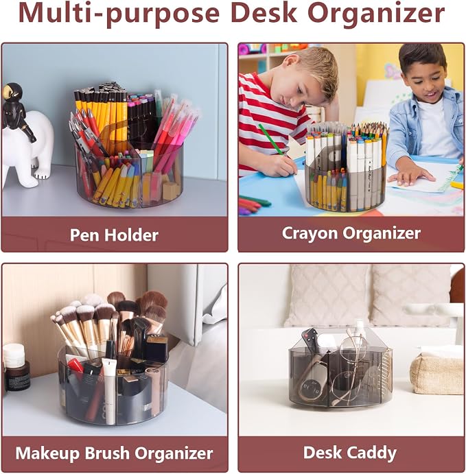 Absonic 250pcs Acrylic Pencil Holder Marker Organizer, 360-Degree Rotating Pen Holder, Crayon Organizers for Kids Pencil Organizer Caddy Art Supply Kids Desk Organizers for Office Home School, Black
