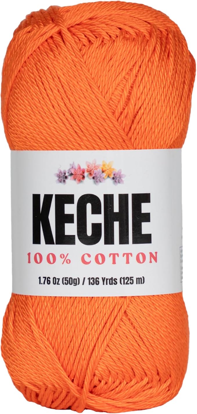 Cotton Yarn - 100% Cotton Yarn for Crocheting and Knitting, Mercerized Cotton Amigurumi Yarn Fine-Sport 2 1.76 oz (50g) / 136 Yrds (125 m) - Orange