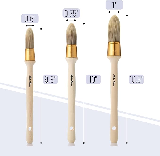 Bates- Trim Brush Set, 0.6”, 0.75” & 1”, Wooden Handle, Round Paint Brush