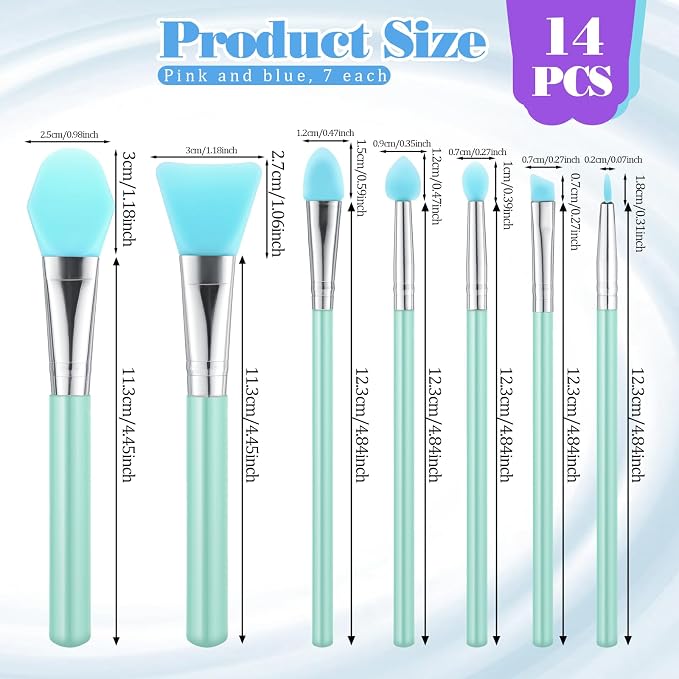 14PCS Silicone Brush Applicator Kit, Resin Brush Applicator UV Resin Brushes Applicators Jelly Brushes Applicators for Cream Makeup Products and Epoxy Art Crafting, Green/Purple